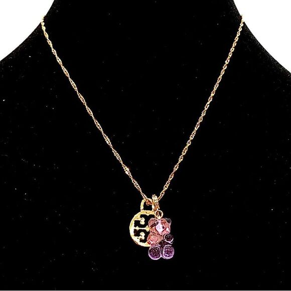 TORY BURCH 18K GOLD LOGO CHARM WITH NOSTALGIC GUMMY BEAR CHARM PENDANT N…